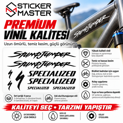 Stumpjumper uyumlu premium vinil bisiklet sticker seti özellikleri