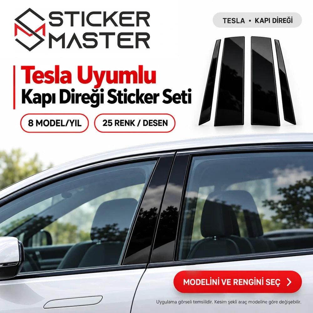 Tesla uyumlu kapı direği sticker seti 8 model yıl 25 renk desen ana görsel