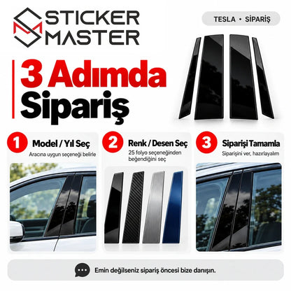 Tesla kapı direği sticker model ve folyo seçimi üç adımda sipariş