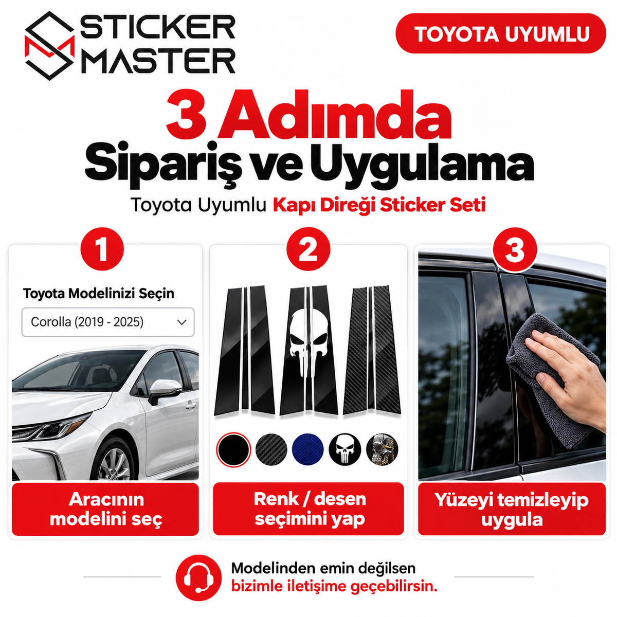 Toyota kapı direği sticker araç modeli seçimi ve uygulama rehberi