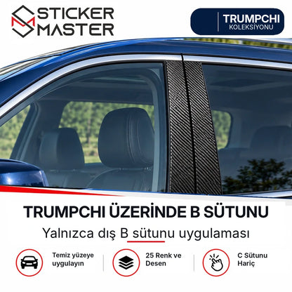 Trumpchi araç üzerinde dış B sütunu sticker uygulaması; C sütunu hariç