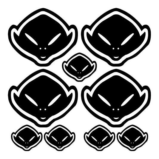 Sticker Master UFO Alien Sticker Seti – 9’lu Uzaylı Temalı Siyah Etiket Seti