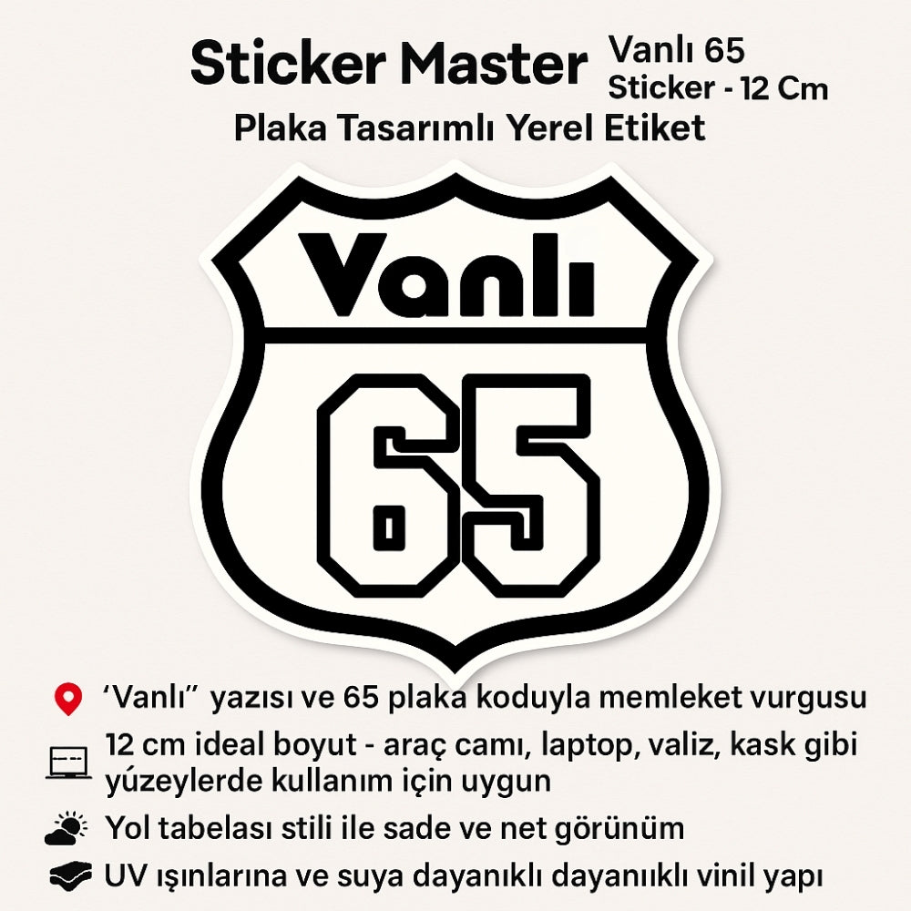 Sticker Master Vanlı 65 Sticker – 12 cm Plaka Tasarımlı Yerel Etiket