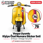 Vespa Uyumlu Kişiye Özel Yuvarlak Numara Sticker Seti | 6 Parça