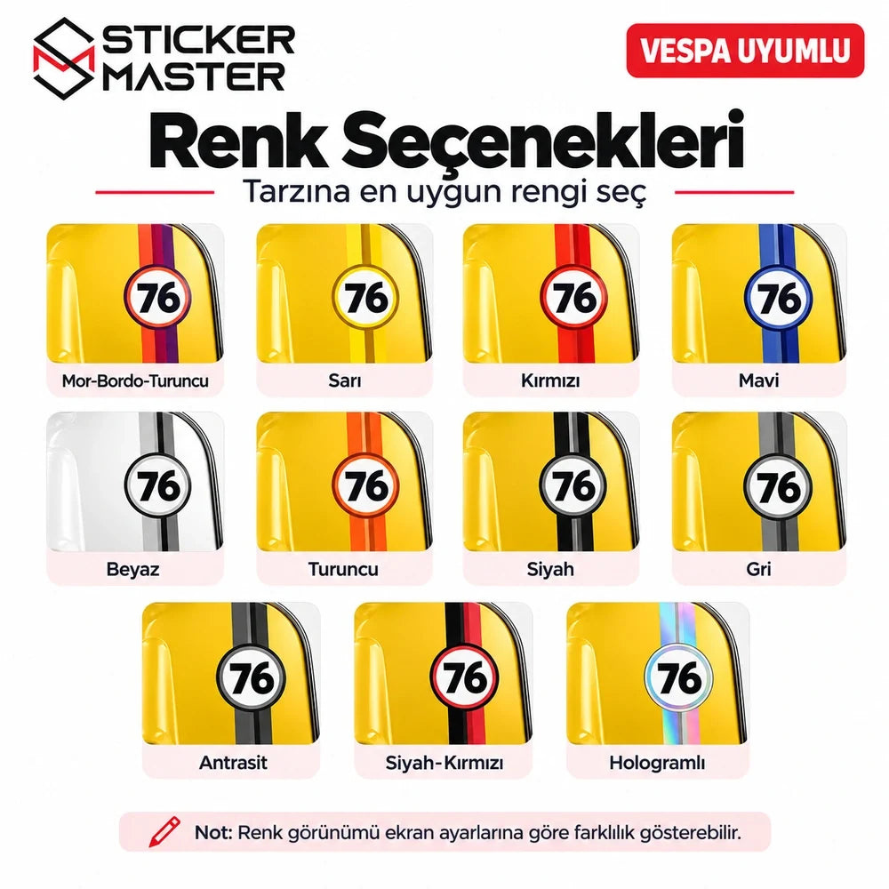 Vespa kişiye özel numara sticker 11 farklı renk ve hologramlı kaplama seçenekleri