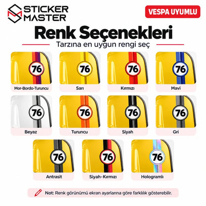 Vespa kişiye özel numara sticker 11 farklı renk ve hologramlı kaplama seçenekleri
