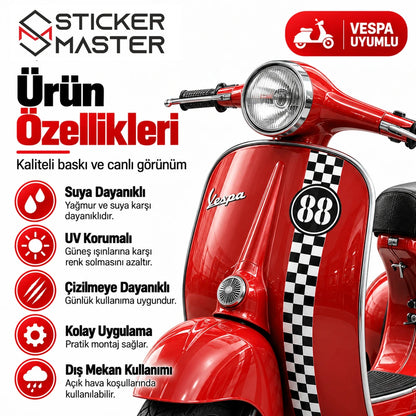 Vespa 88 numara yarış şeridi sticker seti su UV dayanıklılık ürün özellikleri