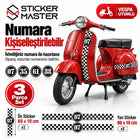 Vespa Uyumlu Dama Desenli 88 Numara Sticker Seti | 3 Parça