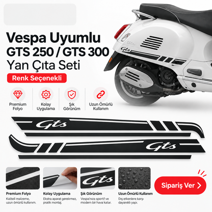 Vespa uyumlu GTS 250 GTS 300 yan çıta seti premium folyo ve kolay uygulama - Sticker Master