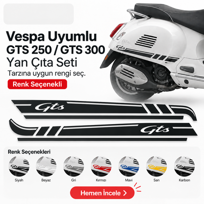 Vespa uyumlu GTS 250 GTS 300 yan çıta seti renk seçenekleri - Sticker Master