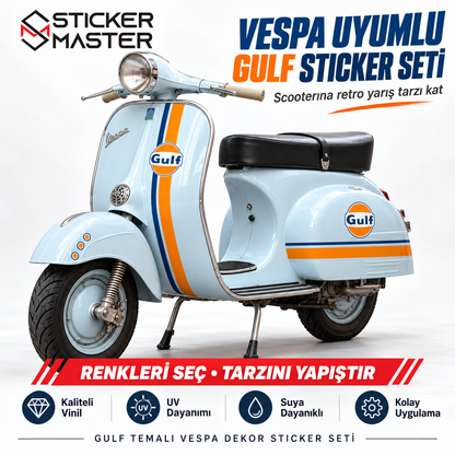 Vespa uyumlu Gulf temalı scooter sticker seti ana görsel
