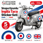 Vespa Uyumlu İngiliz Tarzı Sticker Seti | 5 Parça Scooter Dekor