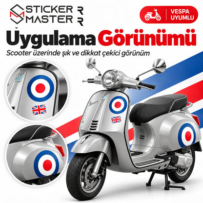 Vespa uyumlu İngiliz tarzı yuvarlak ve Union Jack sticker uygulama görünümü