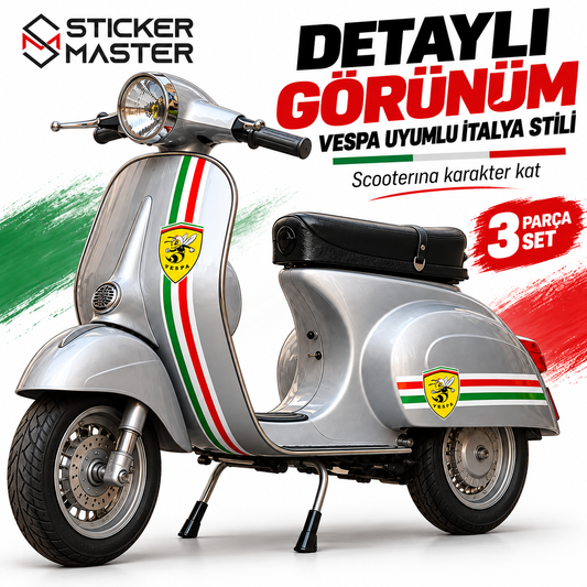Vespa uyumlu İtalya stili arı scooter sticker seti ana görsel