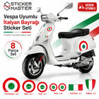 Vespa Uyumlu İtalyan Bayrağı Sticker Seti | 8 Parça Scooter Dekor
