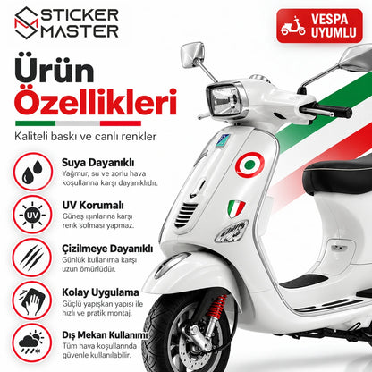 Vespa İtalyan bayrağı sticker seti su UV ve çizilme dayanıklılığı