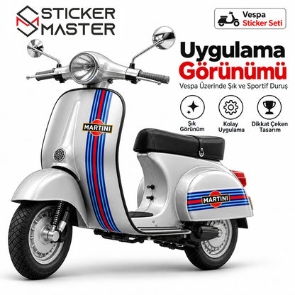 Vespa uyumlu Martini şerit sticker uygulama görünümü