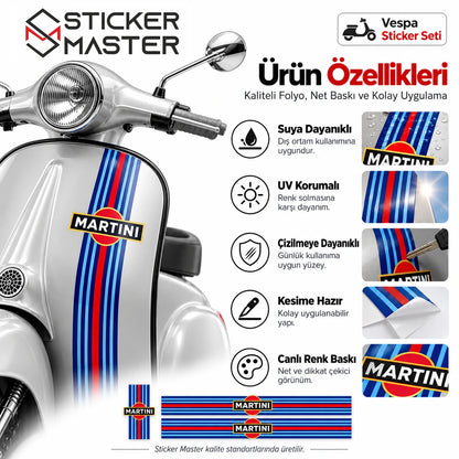 Vespa Martini sticker seti su UV dayanıklılık ve ürün özellikleri