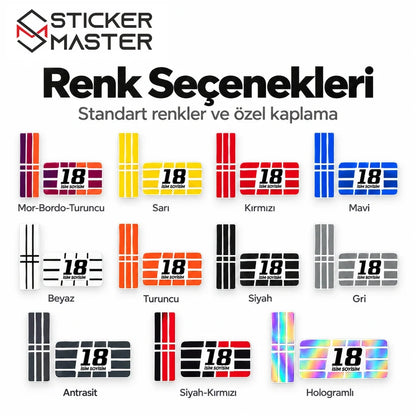 Vespa uyumlu 11 renk seçenekli hologramlı isim numara sticker seti