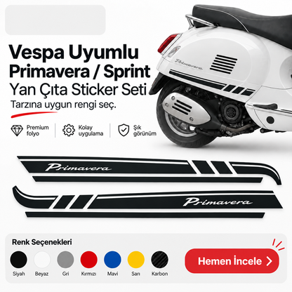 Vespa uyumlu Primavera Sprint yan çıta sticker seti renk seçenekleri - Sticker Master