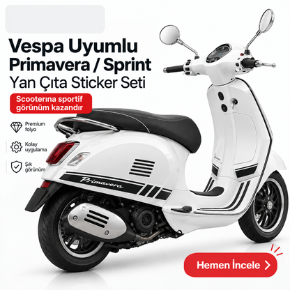 Vespa uyumlu Primavera Sprint yan çıta sticker seti scooter uygulama görseli - Sticker Master