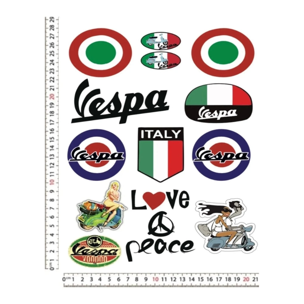 Sticker Master Vespa 3’lü Sticker Seti – Yan Grenaj, Kask ve Gövde Etiketi