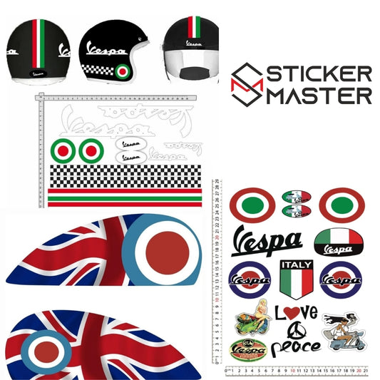 Sticker Master Vespa 3’lü Sticker Seti – Yan Grenaj, Kask ve Gövde Etiketi