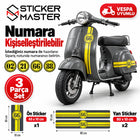 Vespa Uyumlu Kişiye Özel Vintage Numara Sticker Seti | 3 Parça