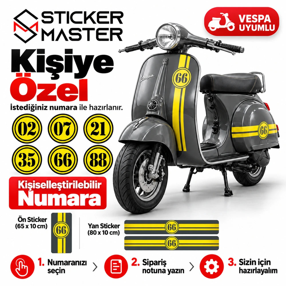 Vespa kişiye özel numara stickerı 02 07 21 35 66 88 numara örnekleri