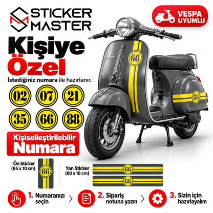 Vespa kişiye özel numara stickerı 02 07 21 35 66 88 numara örnekleri