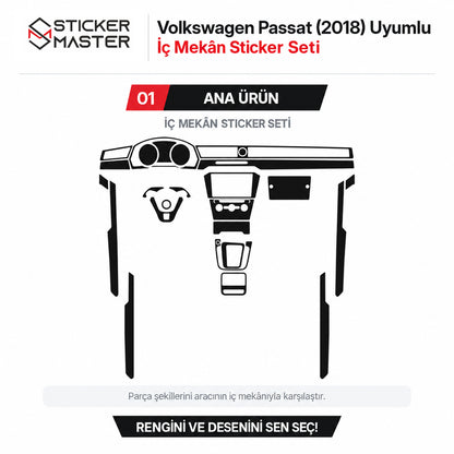 Volkswagen Passat 2018 uyumlu iç mekân sticker seti parça görünümü