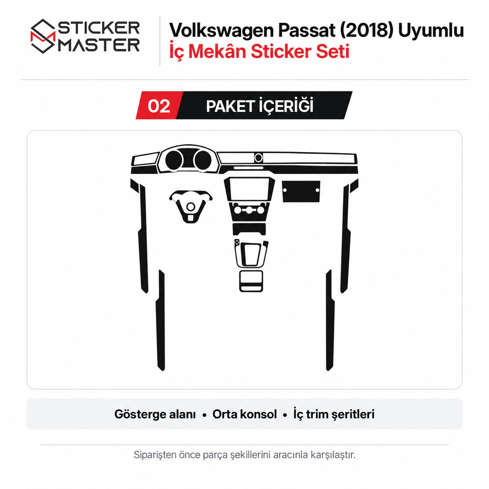 Volkswagen Passat 2018 iç mekân sticker seti paket içeriği