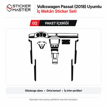 Volkswagen Passat 2018 iç mekân sticker seti paket içeriği