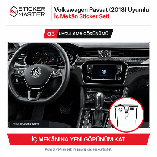Volkswagen Passat 2018 konsol ve iç trim karbon desenli temsili uygulama