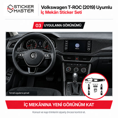 Volkswagen T-ROC 2019 iç mekân karbon desenli temsili uygulama görünümü