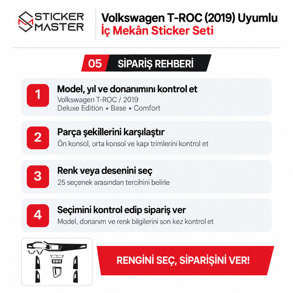 Volkswagen T-ROC 2019 model donanım ve renk seçimli sipariş rehberi