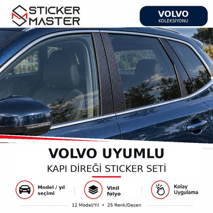 Volvo uyumlu B sütunu kapı direği sticker seti ana ürün – karbon görünümü