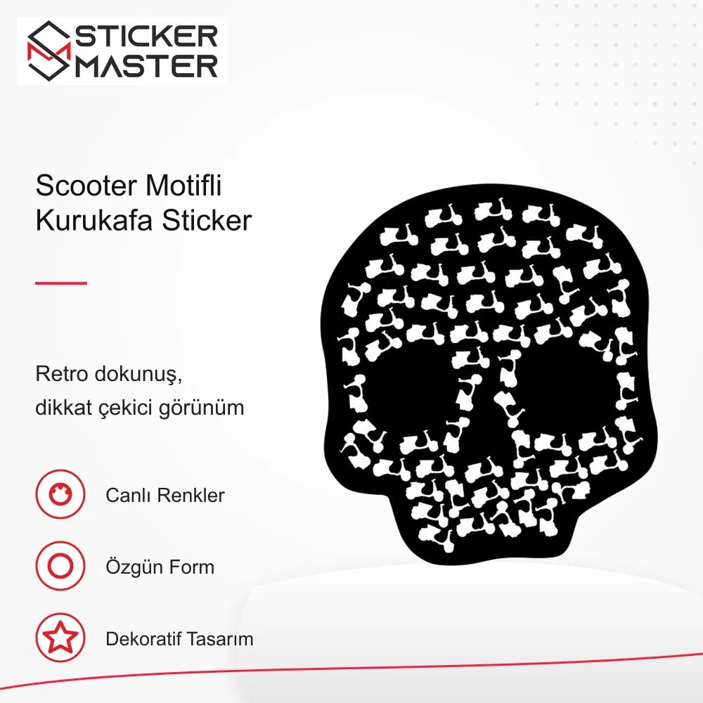 Vespa Uyumlu Scooter Motifli Kurukafa Sticker VSP10 retro tasarım ve kullanım özellikleri - Sticker Master
