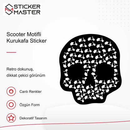 Vespa Uyumlu Scooter Motifli Kurukafa Sticker VSP10 retro tasarım ve kullanım özellikleri - Sticker Master