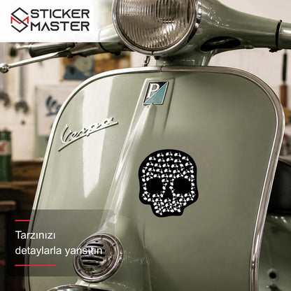 Vespa Uyumlu Scooter Motifli Kurukafa Sticker VSP10 scooter üzerinde uygulama örneği - Sticker Master