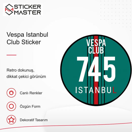 Vespa Uyumlu Istanbul Club Sticker VSP20 retro tasarım ve kullanım özellikleri - Sticker Master