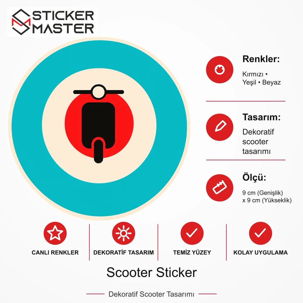 Vespa Uyumlu Scooter Sticker VSP21 ölçü, renk ve ürün bilgisi - 9 cm (Genişlik) x 9 cm (Yükseklik) - Sticker Master
