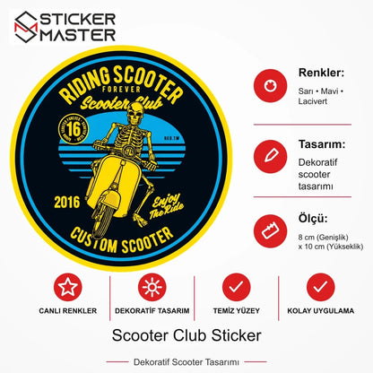 Vespa Uyumlu Scooter Club Sticker VSP27 ölçü, renk ve ürün bilgisi - 8 cm (Genişlik) x 10 cm (Yükseklik) - Sticker Master