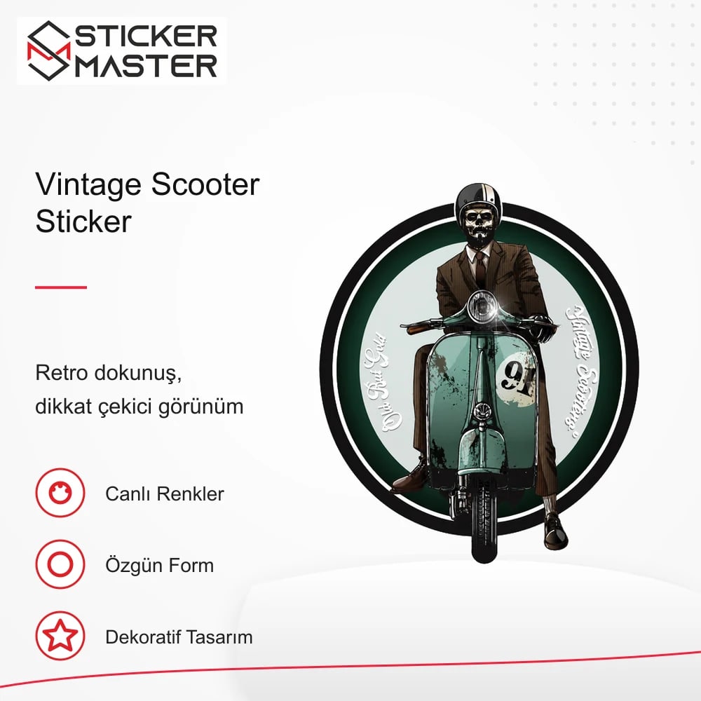 Vespa Uyumlu Vintage Scooter Sticker VSP28 retro tasarım ve kullanım özellikleri - Sticker Master