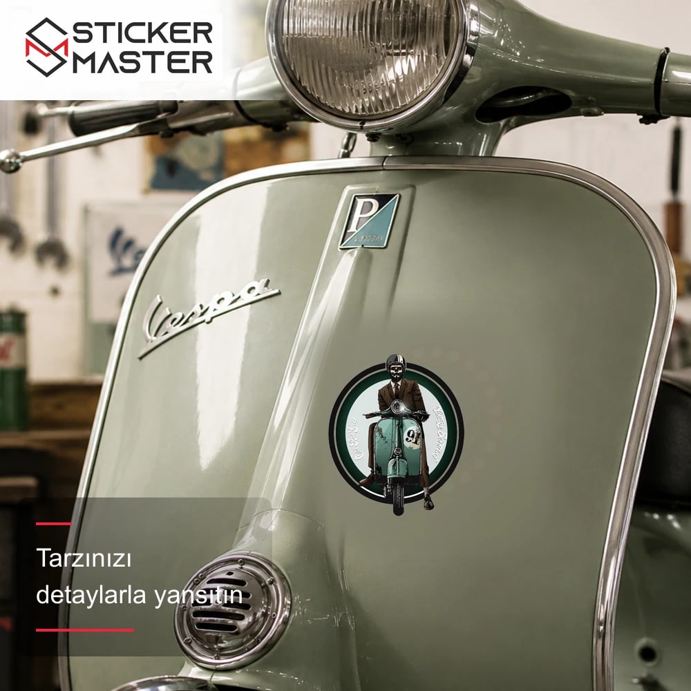 Vespa Uyumlu Vintage Scooter Sticker VSP28 scooter üzerinde uygulama örneği - Sticker Master