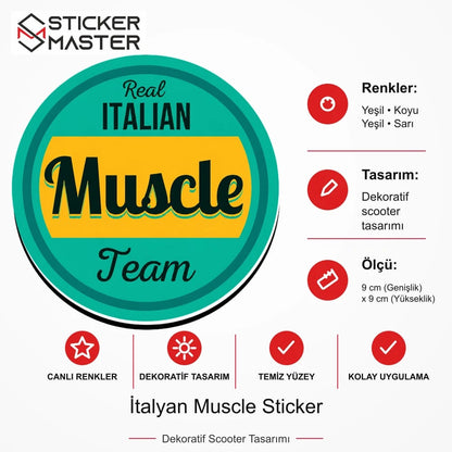 Vespa Uyumlu İtalyan Muscle Sticker VSP31 ölçü, renk ve ürün bilgisi - 9 cm (Genişlik) x 9 cm (Yükseklik) - Sticker Master