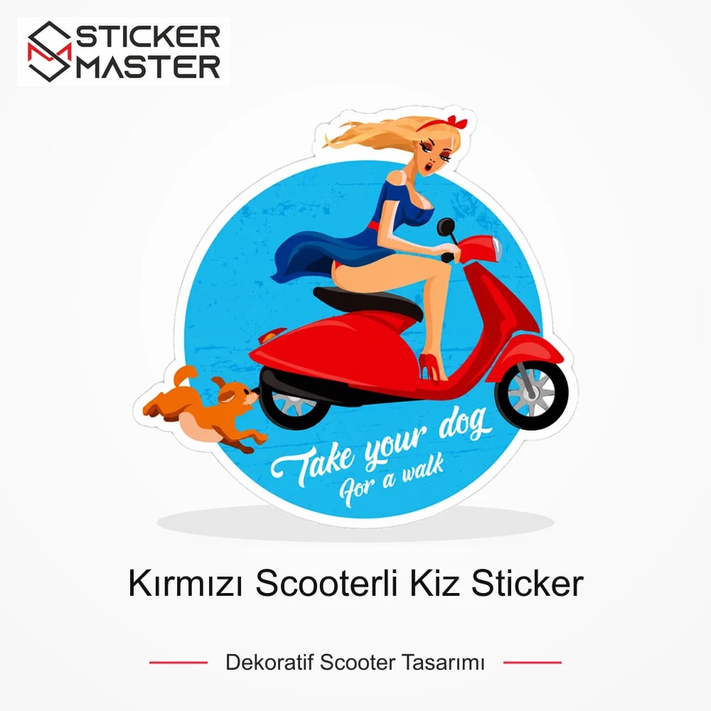 Vespa Uyumlu Kırmızı Scooterli Kiz Sticker VSP32 ana ürün görseli - Sticker Master