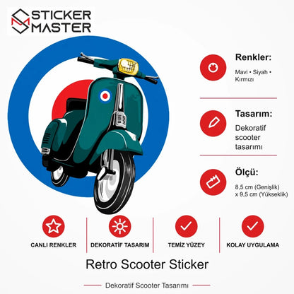 Vespa Uyumlu Retro Scooter Sticker VSP33 ölçü, renk ve ürün bilgisi - 8,5 cm (Genişlik) x 9,5 cm (Yükseklik) - Sticker Master