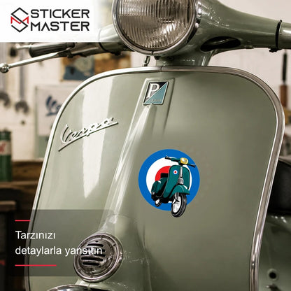 Vespa Uyumlu Retro Scooter Sticker VSP33 scooter üzerinde uygulama örneği - Sticker Master