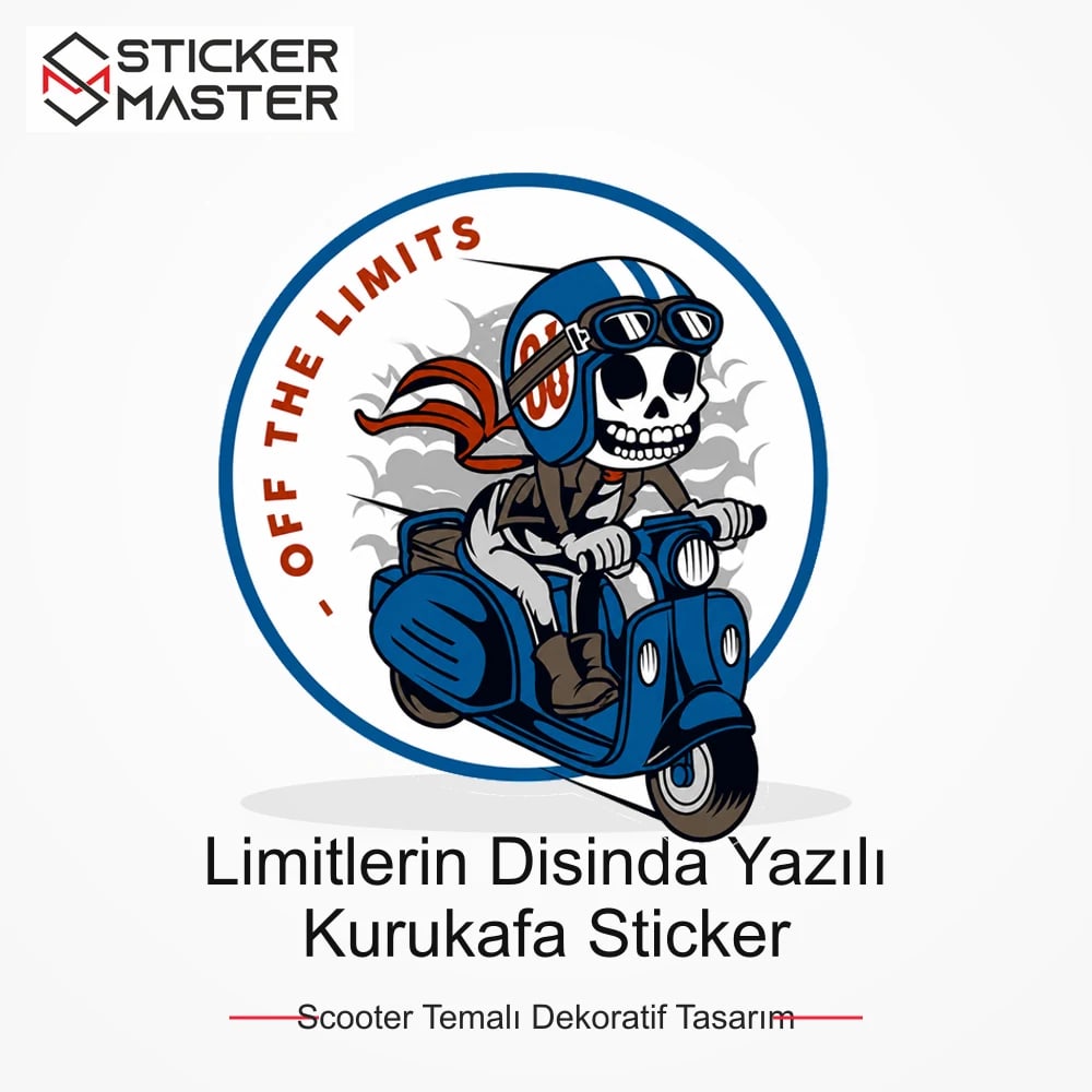 Vespa Uyumlu Limitlerin Disinda Yazılı Kurukafa Sticker VSP34 ana ürün görseli - Sticker Master